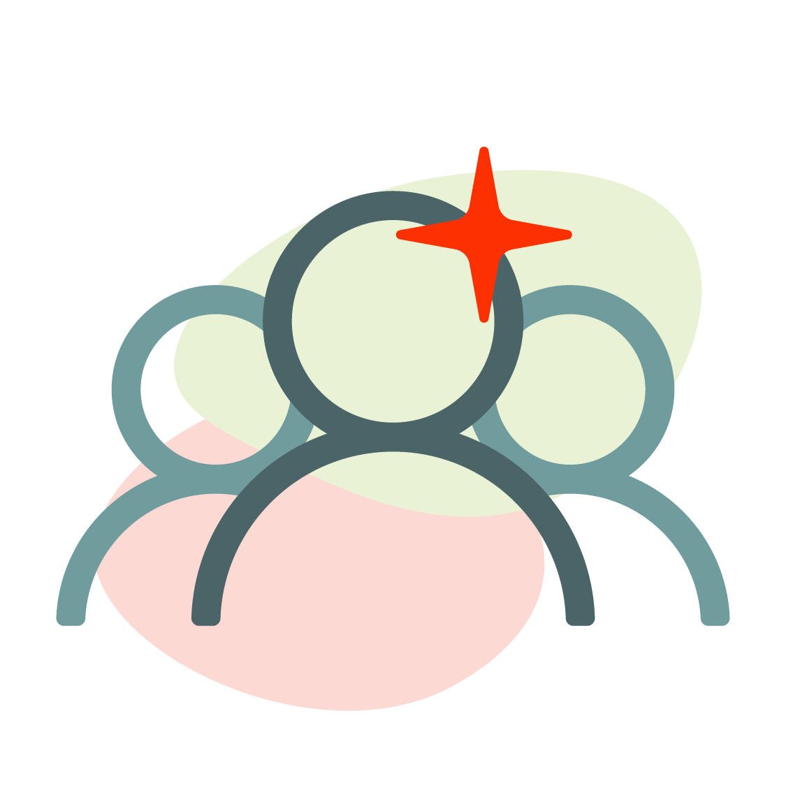 Group of three people icons with a red sparkle over the center figure, symbolizing standout strategic thinkers within a collaborative team.