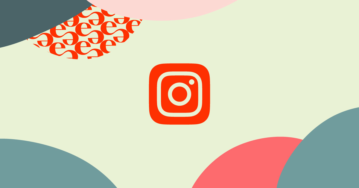 Abstract graphic featuring the Instagram logo centered on a pastel background with colorful geometric shapes and patterns.